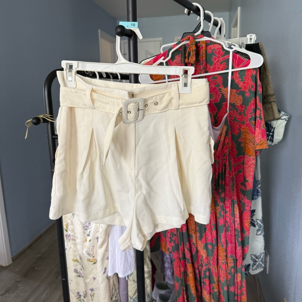 Altar'd State High Waist Cream Shorts with Belt